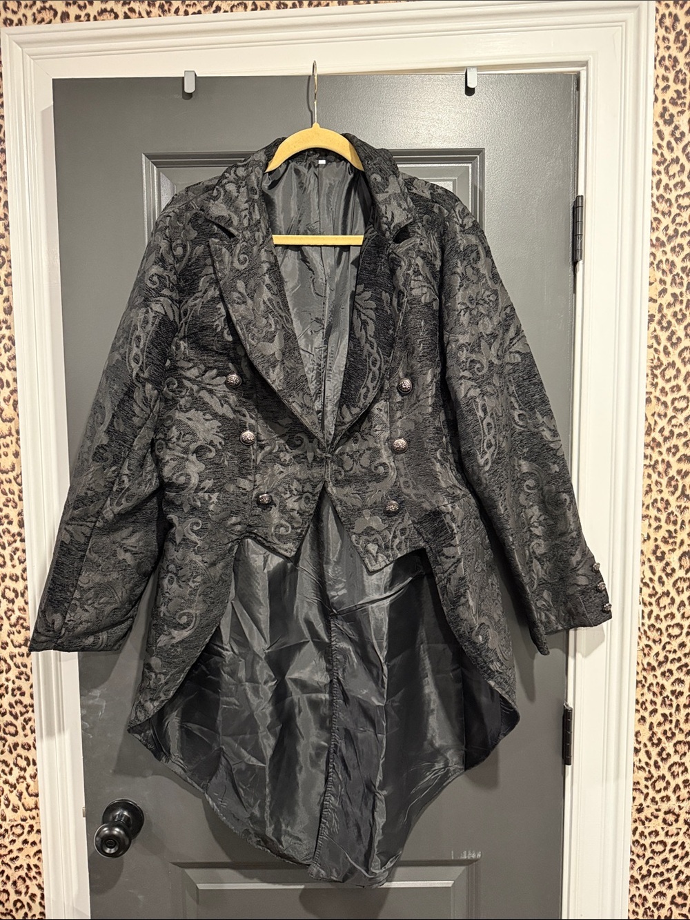 Men's Black Patterned Tailcoat Blazer